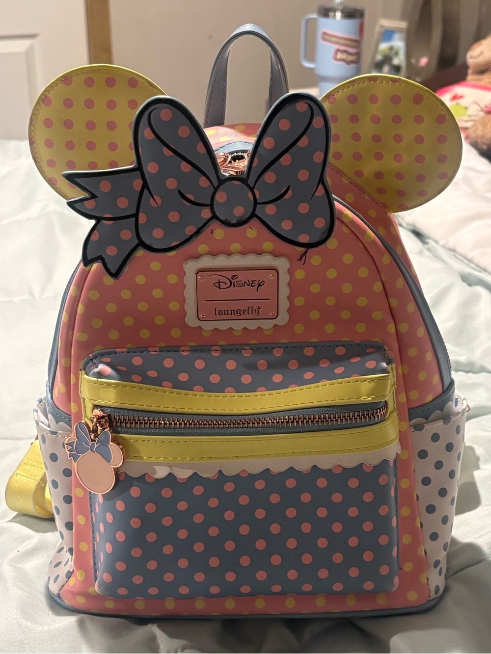 Loungefly Kids Minnie Mouse Polka Dot Mini Backpack - Pink, Blue & Yellow